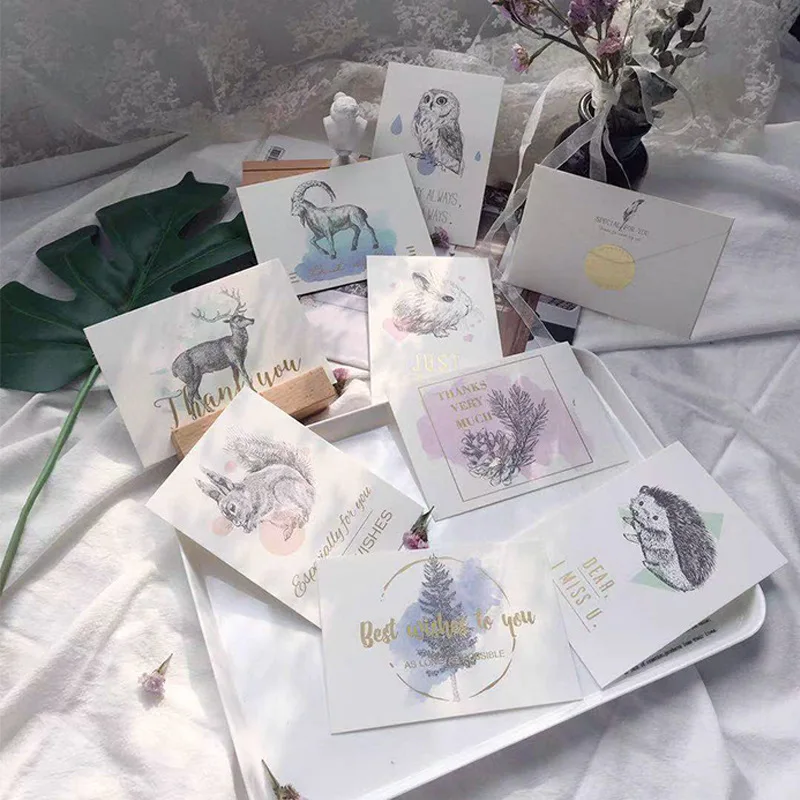 

10pcs Hot Stamping Valentine's Day Greeting Card Creative Thanks Single Page Card Manual DIY Children's Day Greeting Card
