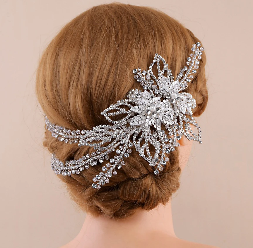 Серебряный проводной Стразы Кристалл тиара на голову свадебное украшение на голову свадебные волосы лоза аксессуары для волос для невесты, подружек невесты