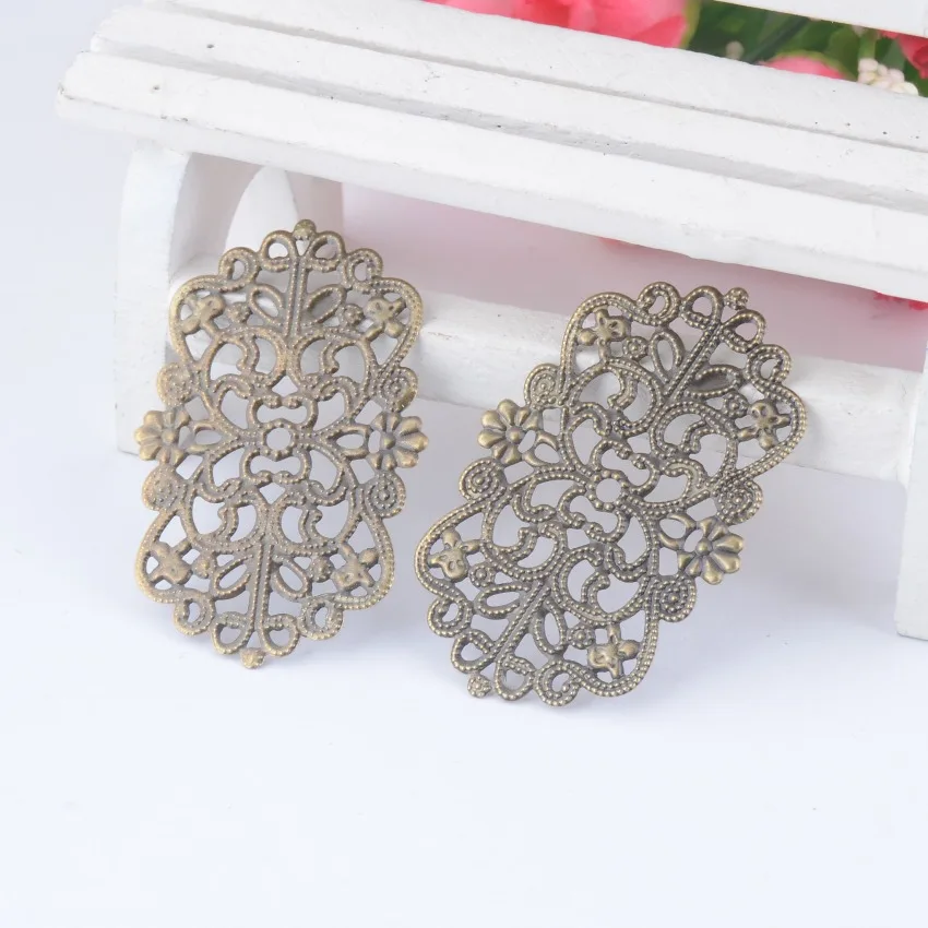 

Free shipping Retail 10Pcs Bronze Tone Flowers Filigree Wraps Connectors Metal Crafts Decoration DIY Findings 50x31mm
