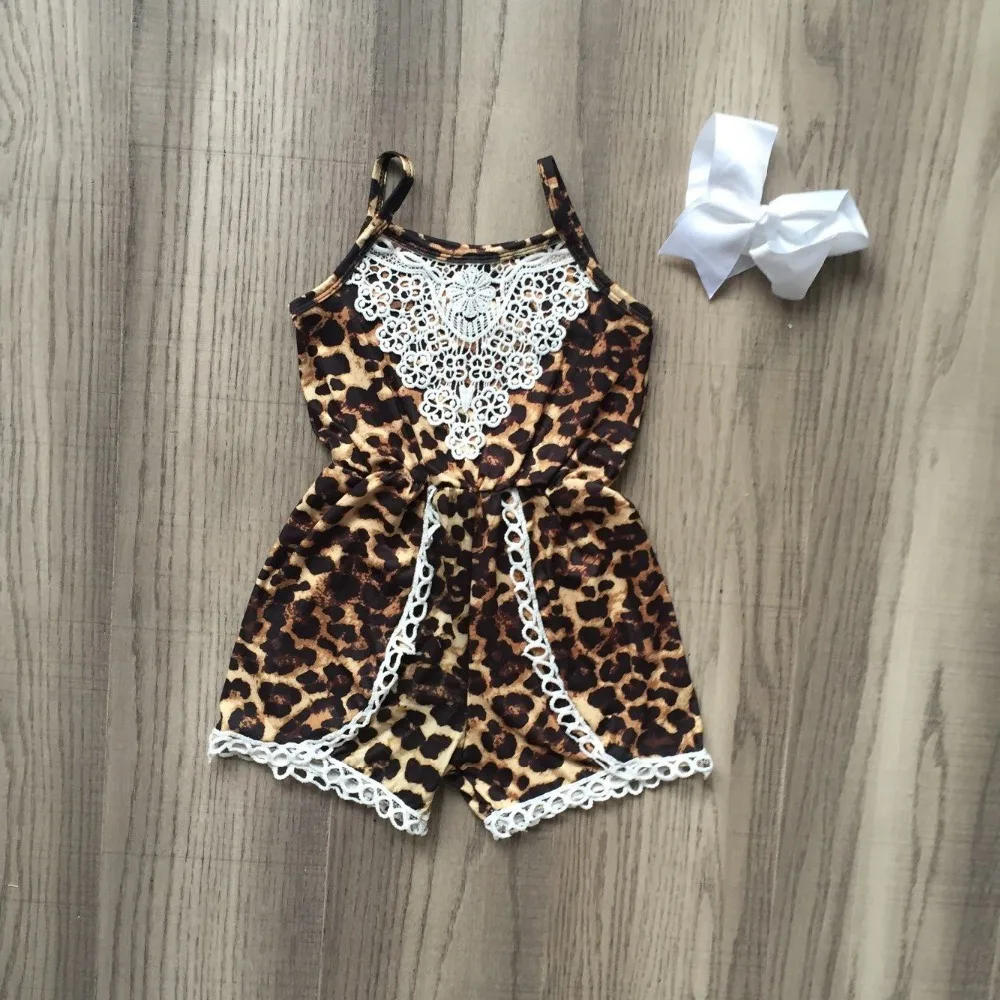 

new girls clothes milk silk halter leopard ruffle Summer lace cotton baby kids One-piece garment suit jumpsuit clothes match bow