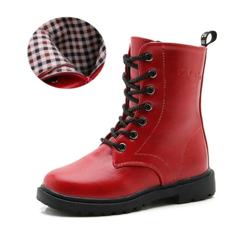 Boys Girls Waterproof Martin Boots - Children's Winter Boots Shoes with Snow Fur, Red Black - Ankle Boots for Kids, Females image 6