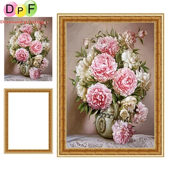 

DPF peony vases Framed Diamond Embroidery round Diamond Painting Diamond Cross Stitch Rhinestone home Decoration painting