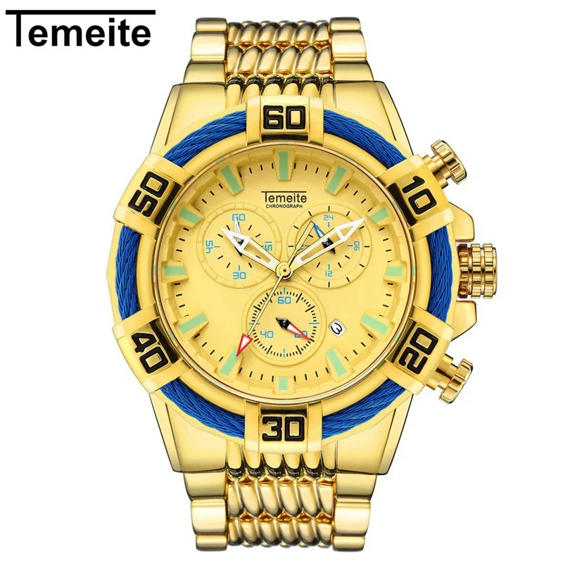 Золотые мужские часы, Топ бренд, Роскошные Кварцевые часы для мужчин, хронограф, военные водонепроницаемые спортивные наручные часы, Relogio Masculino