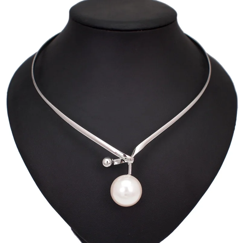 Simulated Pearl Alloy Torques Choker Necklaces Metal Statement Collar Necklace For Women Jewelry Accessories UKEN