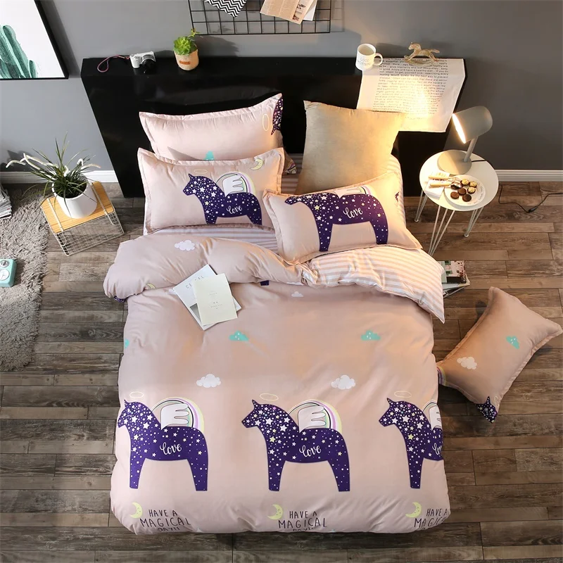 

Polyester bedding set reactive Priting Bed Set Duvet Cover Flat Sheet Pillowcase Linens Single Queen King Size for adult