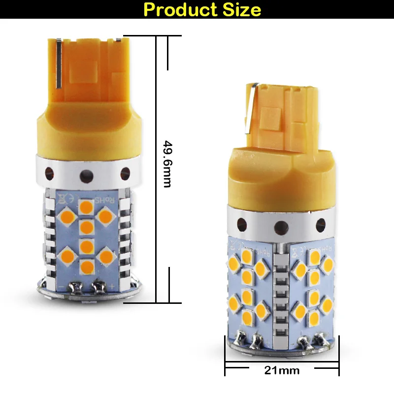2) ошибок Янтарный Желтый 7440 T20 21 W светодиодный лампы для автомобилей спереди или сзади указатели поворота(без Hyper вспышкой и без модификации