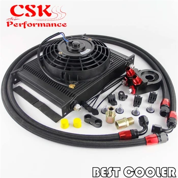 

30 Rows AN8 Oil Cooler +7" Electric Fan + Filter Adapter Kit BLACK