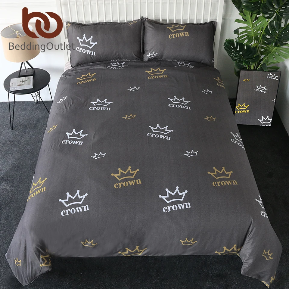 

BeddingOutlet Crown Bedding Set Queen King Comforter Cover Stylish Gray Bed Sheet Set 2/3/4pcs Striped Reversible Bedspreads