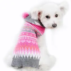 Pet Рождественский свитер щенок Утепленная одежда вязать капюшоном свитеры для домашних животных пальто с Кепки костюм из шаров XXS-L
