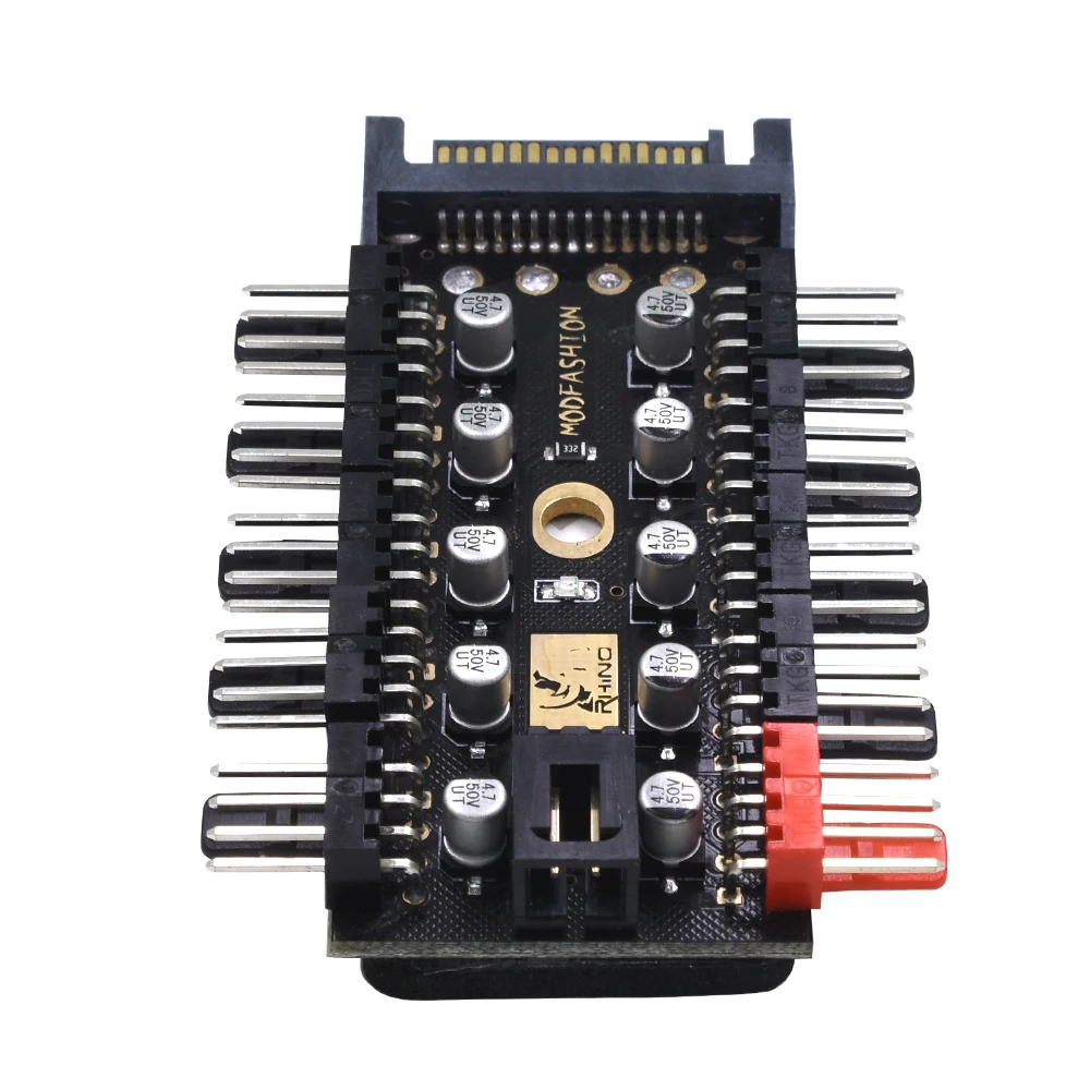 TISHRIC Newest 1 to 10 Sata Molex Cooler Cooling Fan Hub Splitter Cable PWM 12V With Led Power Supply Adapter For Mining