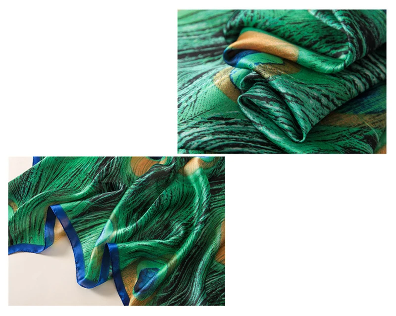 Женский Шелковый Зеленый роскошный брендовый шарф с павлином, длинная шаль с большим принтом, женский платок 180x90 см, новинка [3202]