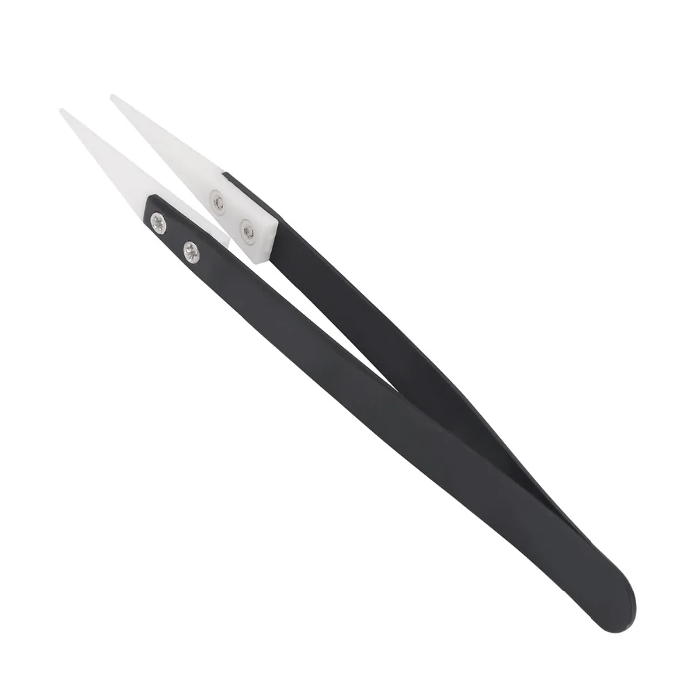 1pc Black Stainless Steel Tweezer Ceramic Tipped Fine Pointed Tips with ...