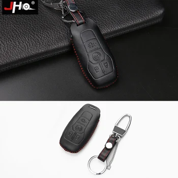 

JHO Leather Key Cover Holder Bag KEY Shell Case for 2016 2017 Ford Explorer 5 Decorative Car Styling Accessories