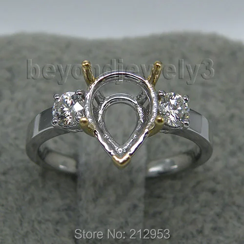 

Vintage Pear 8x10mm Solid 18kt Two Tone Gold Semi Mount Engagement Ring WU176