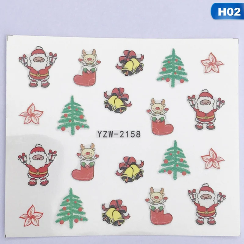 Nail Art Nail Sticker New Year Slider Tattoo Christmas Water Decal Santa Claus Snowman Full Wraps Designs Decals - Цвет: H02