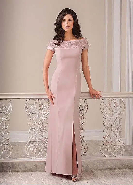 Junoesque Boat Neck Cap Sleeve Beaded Slit Mermaid Mother of the bride