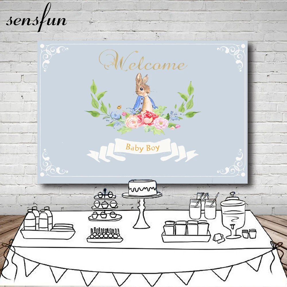 Sensfun Baby Shower Питер задний фон Кролик для фотостудии Цветок Дети День Рождения фотография фоны 7x5FT винил