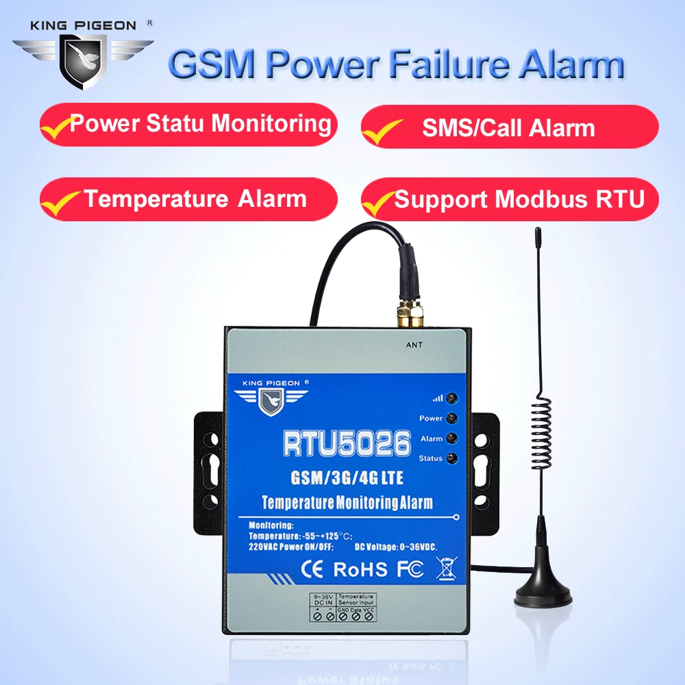 Wireless GSM Temperature Monitor Alarm AC Power Status Monitoring supports SMS Alert for Solar Panel Greenhouse RTU5026