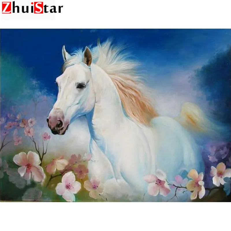 5D DIY Diamond Mosaic White Horse Full Drill Square Cross Stitch Diamond Painting Animals