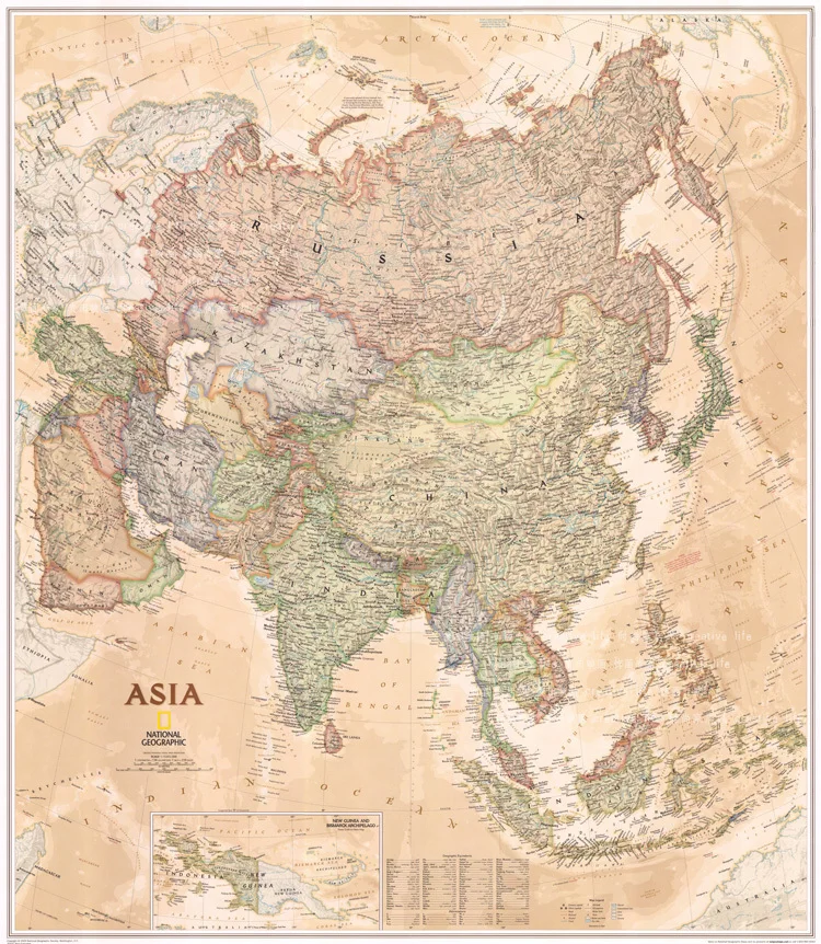

Map of Asia, Vintage Wall Hanging Frameless Canvas Paintings/Maps for Living Room/Study Room/Office Decoration