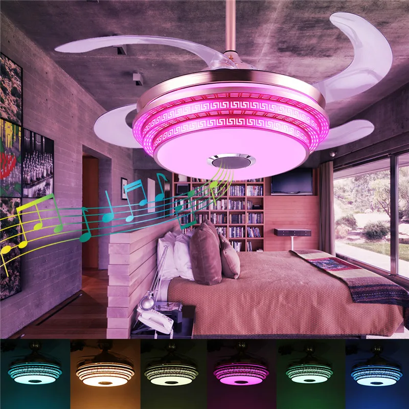 Светодиодный потолочный светильник в стиле АР-деко, модный, RGB, меняющий цвет, bluetooth, музыкальный, беспроводной вентилятор, светильник с пультом дистанционного управления, атмосферная лампа