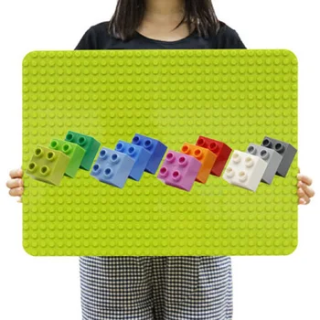 512 Duploes Big Bricks Base Plate 16*32 Dots 51*25.5cm Baseplate Big Size Building Blocks Floor Toys DIY Compatible Green Board 1