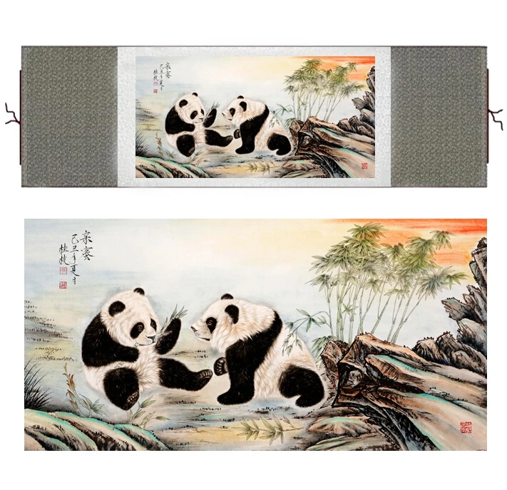 

Panda painting traditional Chinese Art Painting silk scroll panda art painting panda picture