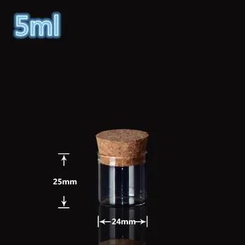 

24*25mm 5ml Mini Glass Vials Jars Packaging Bottles Test Tube With Cork Stopper Empty Glass Transparent Clear Bottles 200pcs