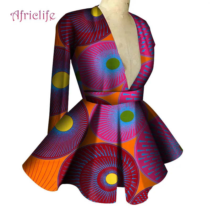 African Clothes for Women Long Sleeve High Waist Ankara Print Plus Size Lady Fashion Top African Dashiki Print Blouse WY4150