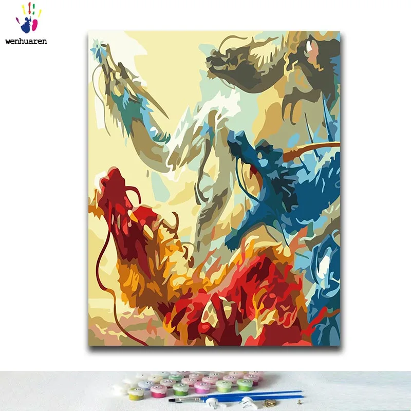 

DIY Coloring paint by numbers Dragon inside anime paintings by numbers with kits 40x50 framed