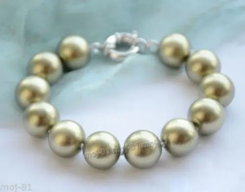 

Genuine 12mm Green South Sea Shell Pearl Round Beads Bracelets 7.5" AAA@^Noble style Natural Fine jewe FREE SHIPPING