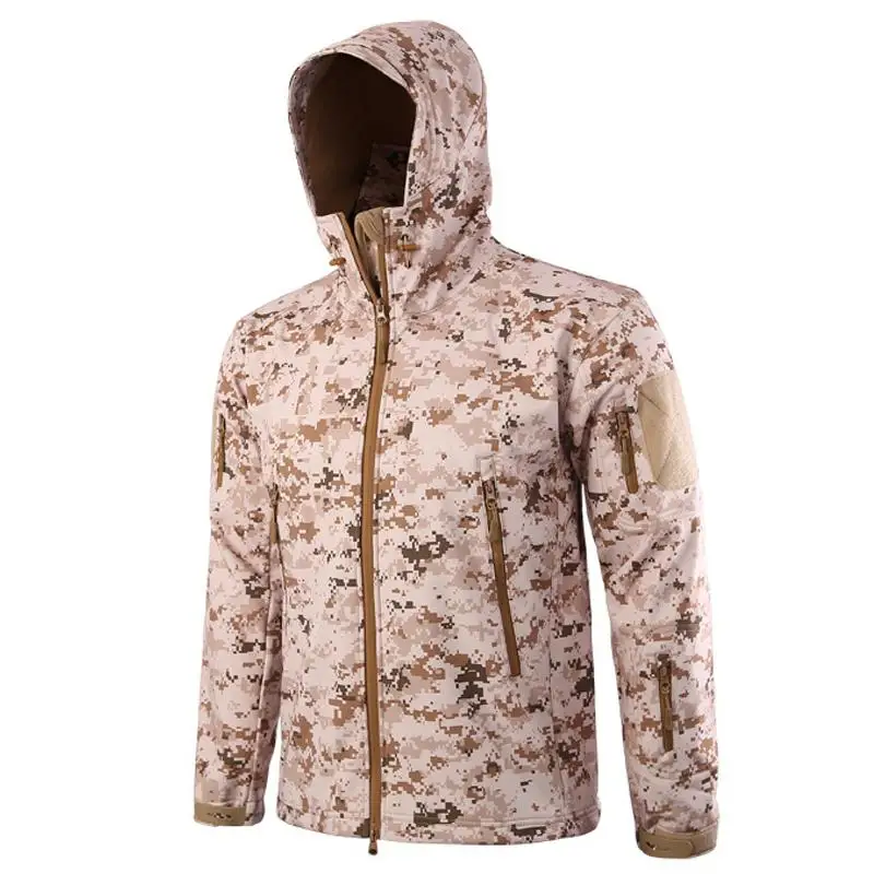 Мужская камуфляжная водостойкая тактическая флисовая куртка с капюшоном для улицы, мужская спортивная куртка для кемпинга, походов, альпинизма, куртки с флисовой подкладкой - Цвет: Desert digital