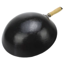 Сковорода для готовки из чугуна, сковорода из стали, ВОК, глубокая термостойкая сковорода, кухонная кастрюля, без покрытия, без ручки, черная блестящая китайская сковорода, ВОК