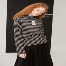 Осенняя модная Женская Полосатая Базовая футболка с длинными рукавами с воротником черепахи, однотонные футболки для женщин, повседневные футболки, топы женские рубашки