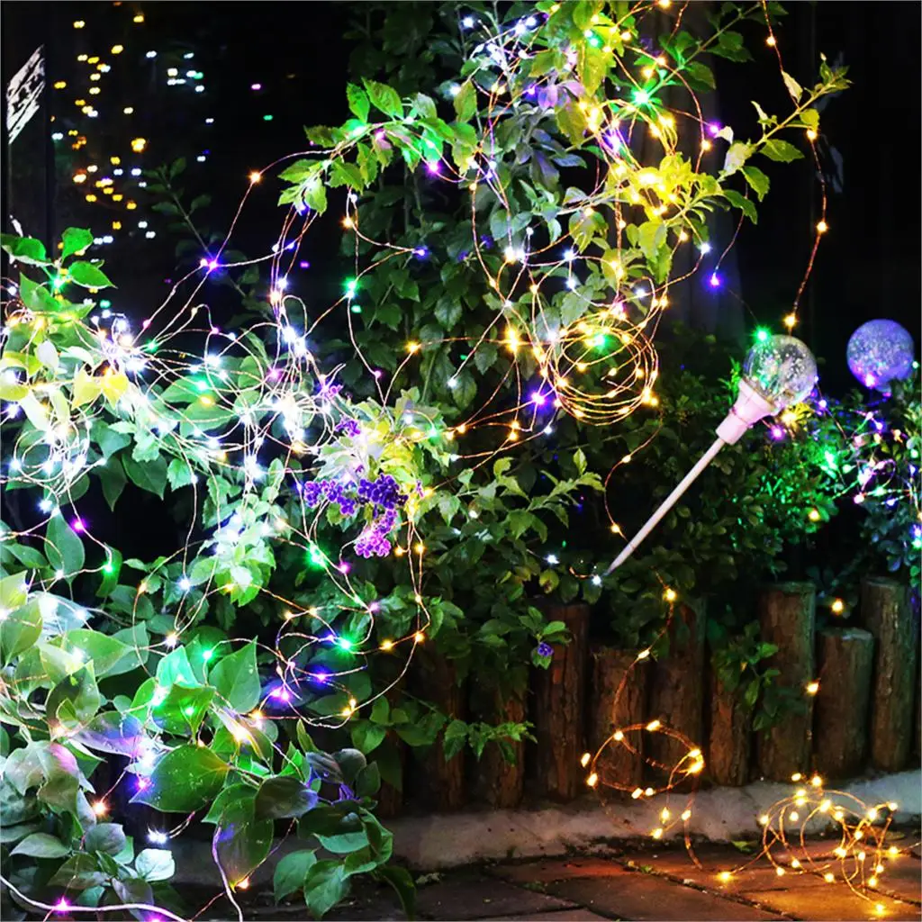 Солнечная струнная лампа 100/200 светодиодов на солнечных батареях медная проволока сказочные огни для рождественской вечеринки гирлянды солнечные садовые водонепроницаемые светильники