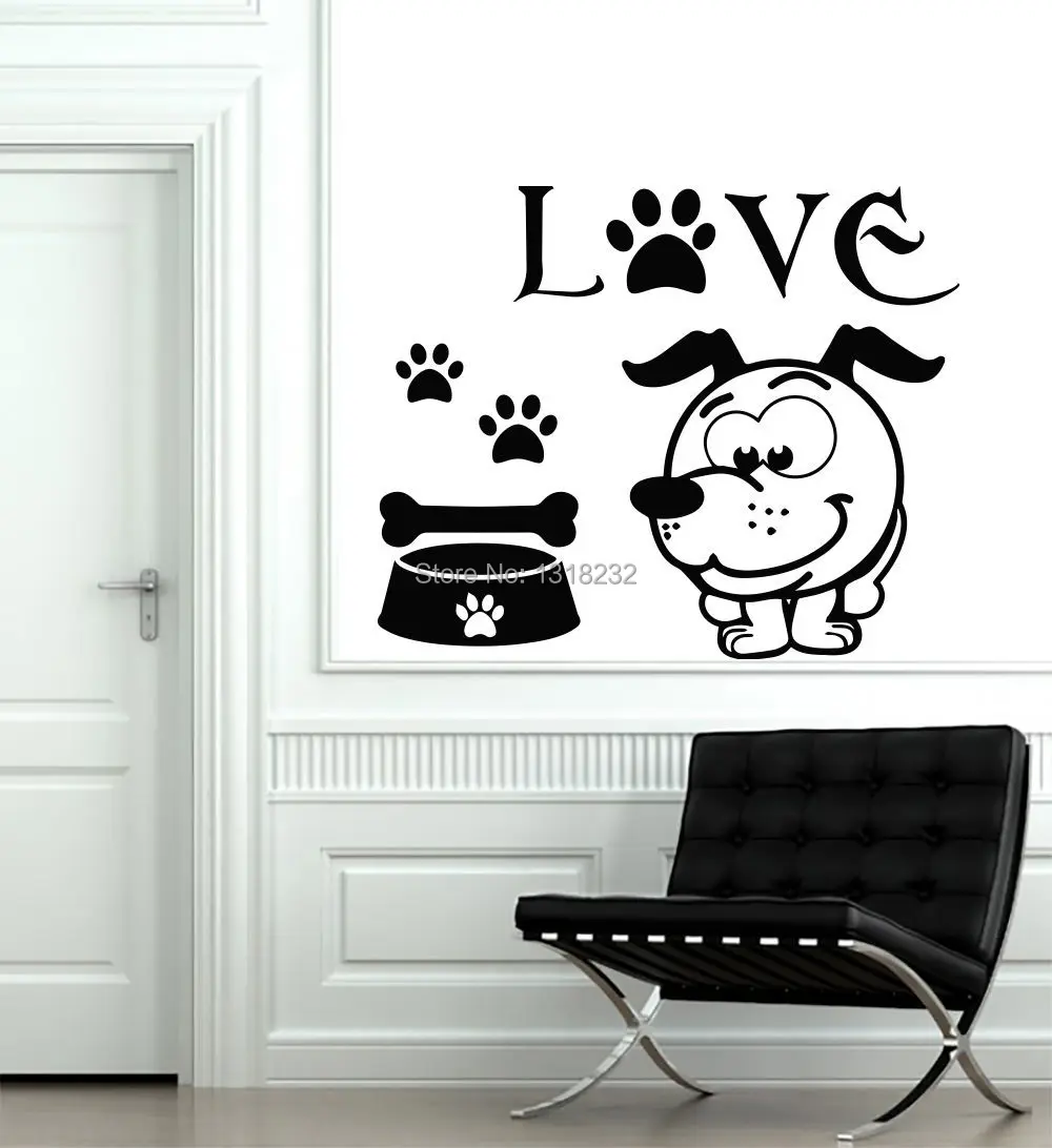 2015 Animals Vinyl Wall Decal Love Dog Paws Bone Grooming Salon Pet