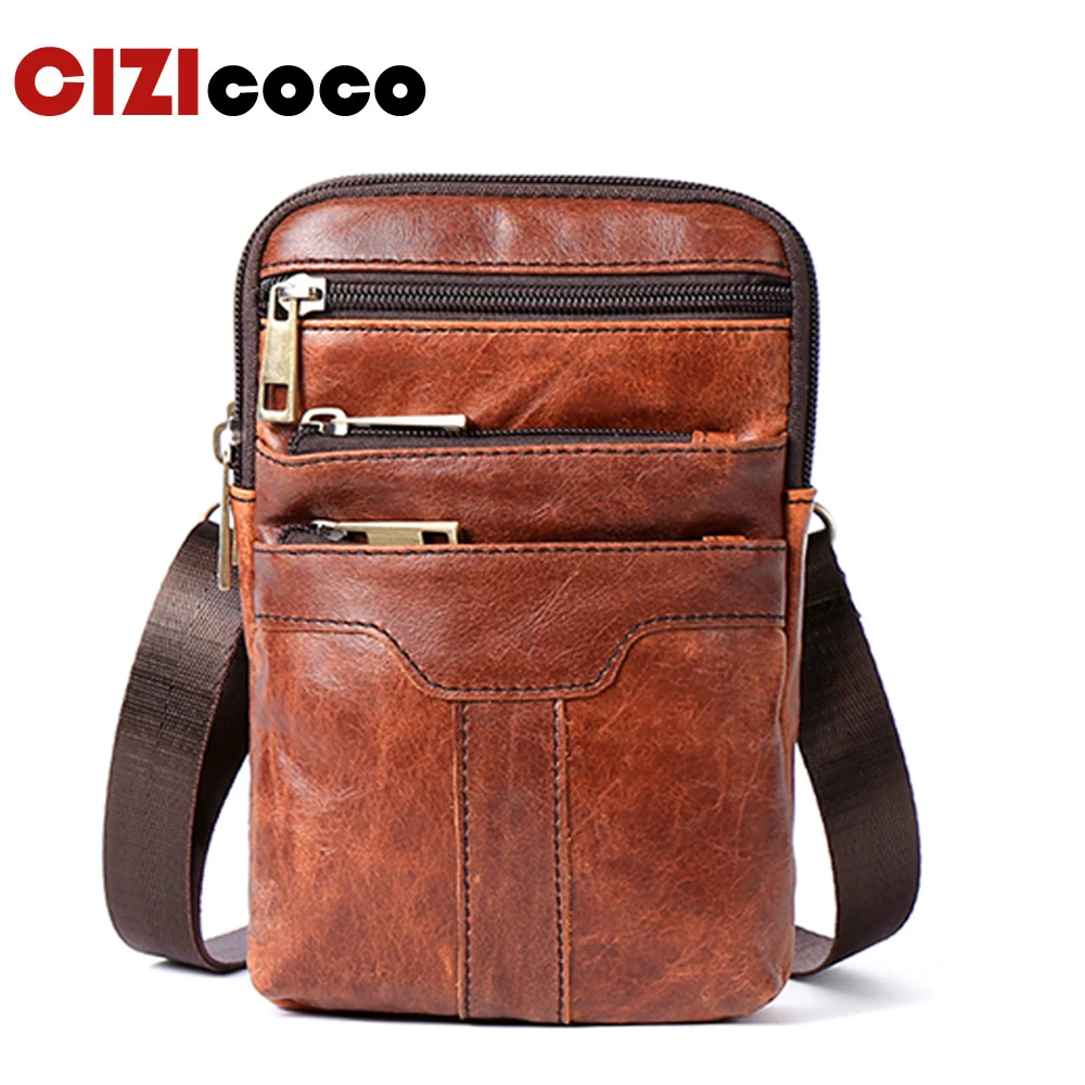 

Genuine Leather Belt Bag Men Phone Pouch Bags Fashion Waist Packs Fanny Pack New Travel Waists Pack Male Waist Bag