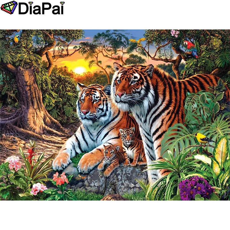 

DIAPAI Diamond Painting 5D DIY 100% Full Square/Round Drill "Animal tiger sunset"Diamond Embroidery Cross Stitch 3D Decor A24656