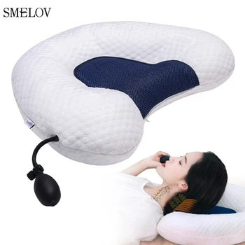 

luxury brand adjustable height inflatable cervical heath care pillow cotton big neck head massage sleep pilows bed pillow white