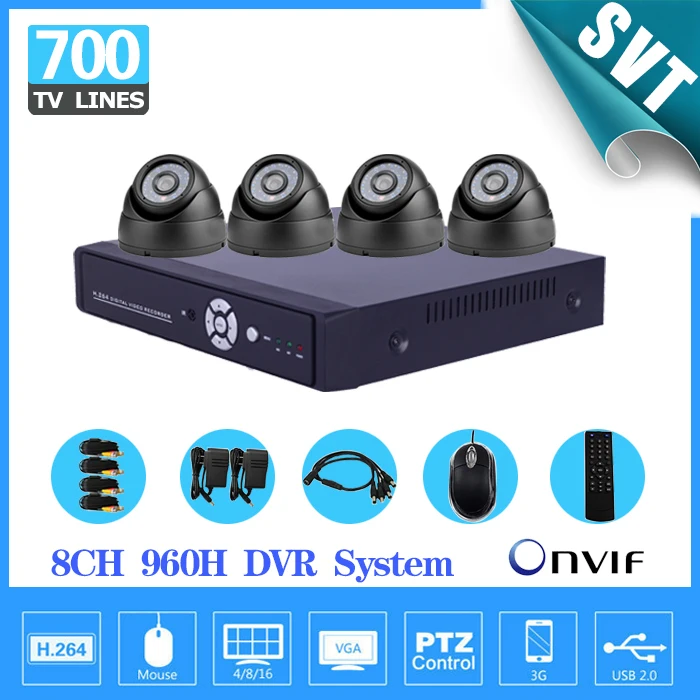 

DVR security Home 8 CH CCTV surveillance Camera DVR System 4PCS 700 TVL Night vision Cameras 8 channel Kit for CCTV System