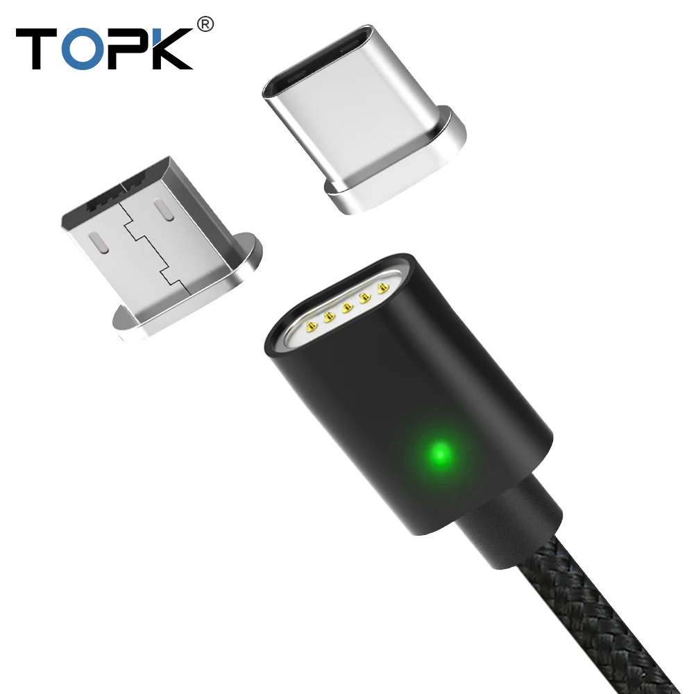 TOPK F-Line1 كابل مغناطيسي مؤشر LED USB نوع C كابل و المصغّر USB مهائي كابلات النايلون مضفر مزامنة بيانات المغناطيس كابل الشاحن