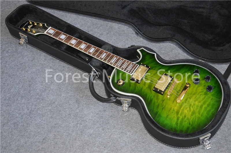 

China OEM Suneye LP Custom Style Electric Guitarra In Green Glossy Finish Solid Mahogany Guitar Body & Kit With Guitar Case