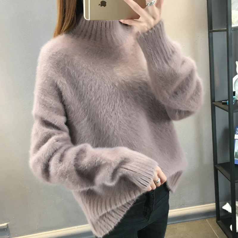 Turtleneck Warm Mohair Pullover Sweater Women 2021 Autumn Winter clothes women Loose Jumper Robe Pull Femme Hiver Sweaters | Женская