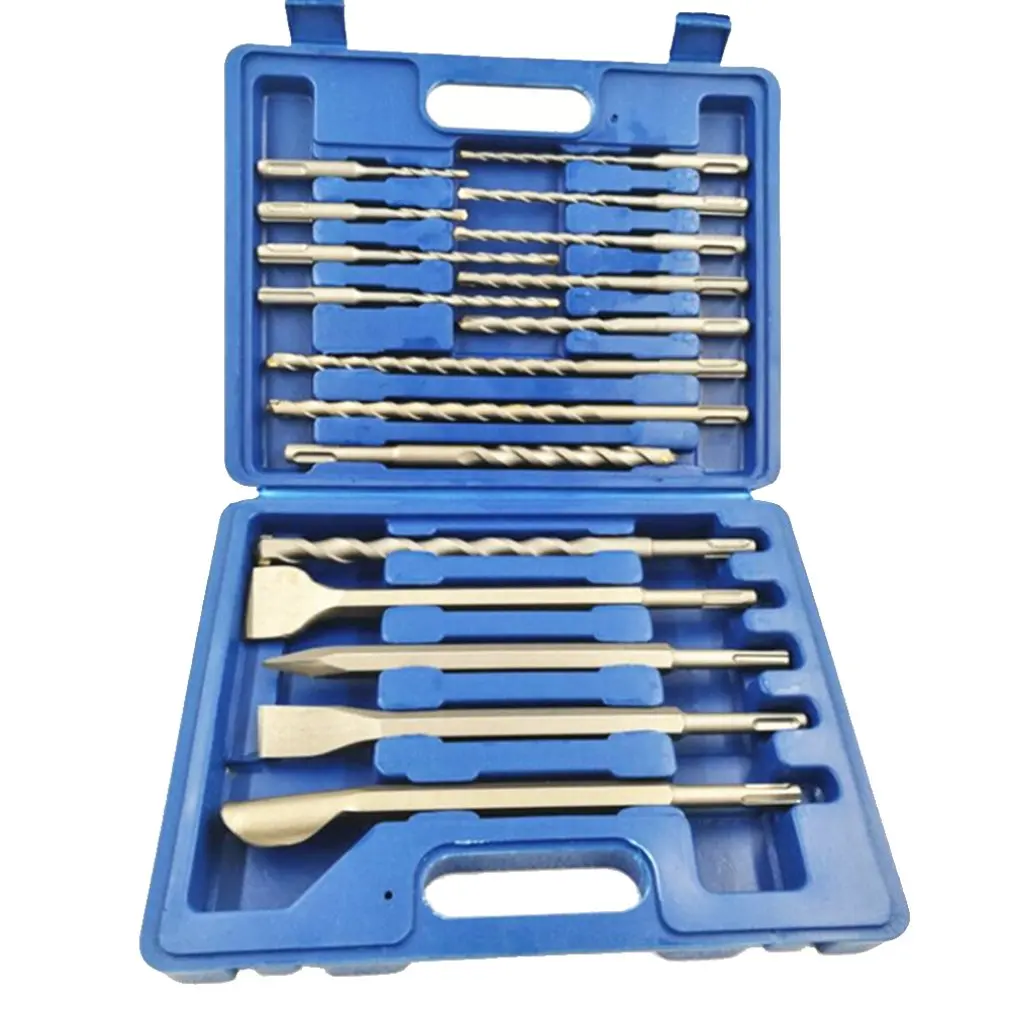

Electric Hammer Drill 17 Piece Set Electric Hammer Drill Bit Chisel Plastic Box Set 17Pcs Drill Bit Set