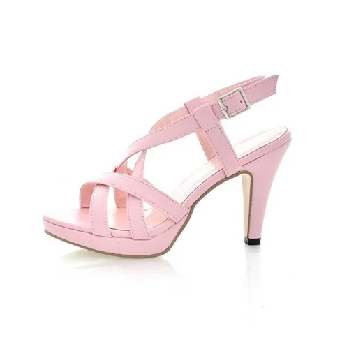 High Heel Cut Outs Buckle Leather Sandals