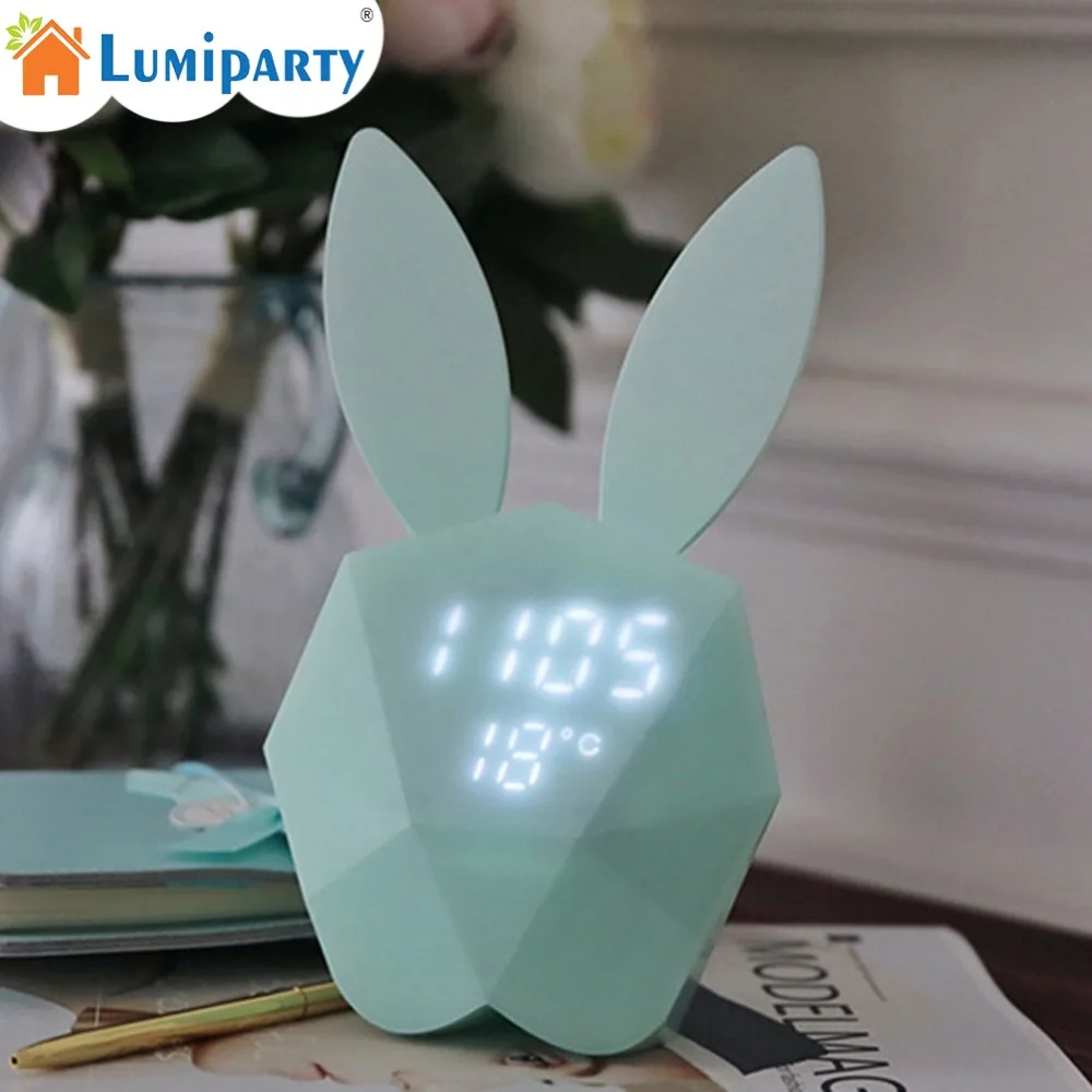 

LumiParty Multiple Function Magnetic Rechargeable Bunny Alarm Clock Night Lamp Wall Lamp Table Light with Music Thermometer Gift