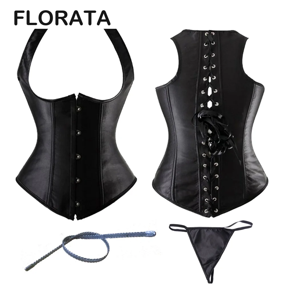 FLORATA черный сексуальный 8 спиральных стальных костей стимпанк искусственная кожа корсет под грудь Топ приталенное бюстье - Цвет: Black