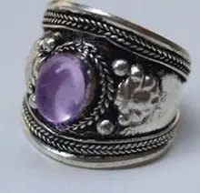 Tribal étnico Nepal joyas de cristal de color púrpura anillo