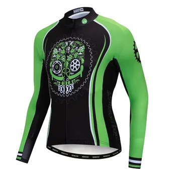 

Autumn Pro Long Sleeve Cycling Jersey Skull Wolf MTB Men Cycling Shirt Team Mountain Ropa De Ciclismo Long Bike Jersery Green