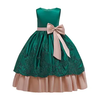 

Flower Girl Dress Silk Embroidery Big Bow Girls Tutu Princess Dresses for Kid Girls Wedding Teens 3-14Y Party Vestidos Kid Girls